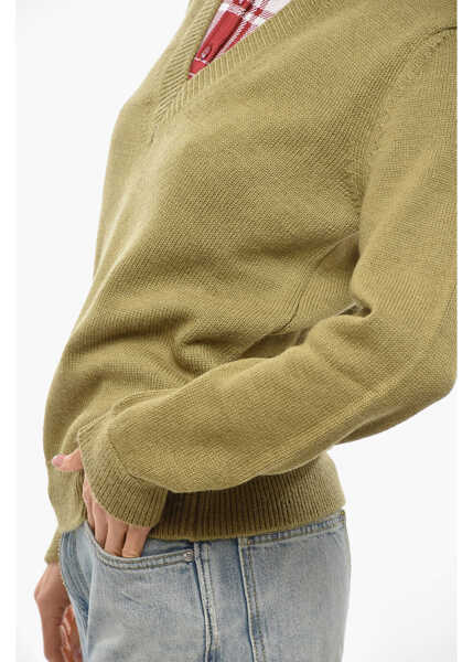 Tricouri Polo Loewe Double-Layered Alpaca Blend Sweater With Polo Detail Green Femei (BM 19654880) 2