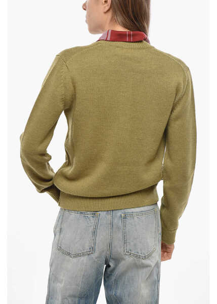 Tricouri Polo Loewe Double-Layered Alpaca Blend Sweater With Polo Detail Green Femei (BM 19654880) 3