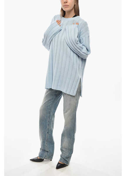 Pulovere Allude Crew Neck Ribbed Cashmere Blend Sweater Light Blue Femei (BM 19654886) 4