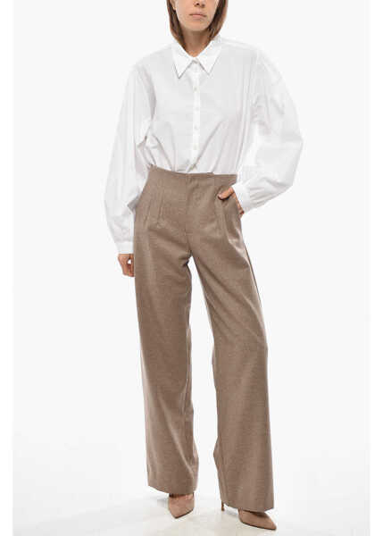 Pantaloni casual NICCOL PASQUALETTI Virgin Wool Straight Fit Pants With Hidden Closure Beige Femei (BM 19654898) 4
