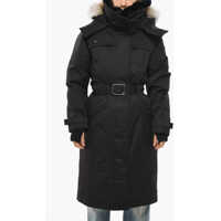 Geci de iarna Belted Shera Down Jacket With Furred Hood Femei