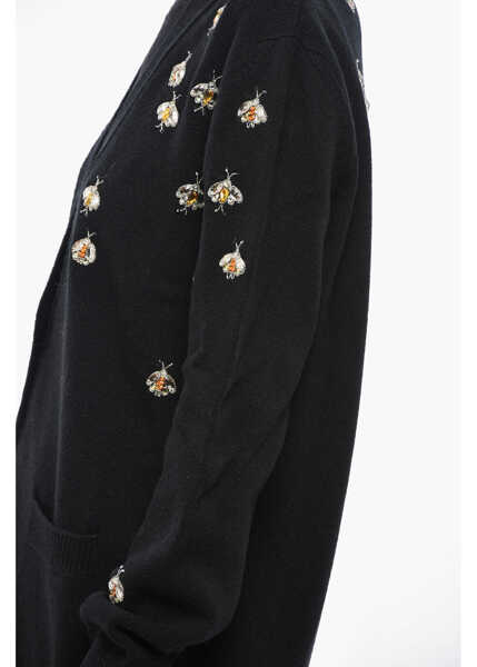 Cardigane Gucci Pure Wool Bee Cardigan With Rhinestones Black Femei (BM 19654907) 2