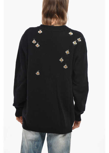 Cardigane Gucci Pure Wool Bee Cardigan With Rhinestones Black Femei (BM 19654907) 3