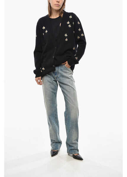 Cardigane Gucci Pure Wool Bee Cardigan With Rhinestones Black Femei (BM 19654907) 4