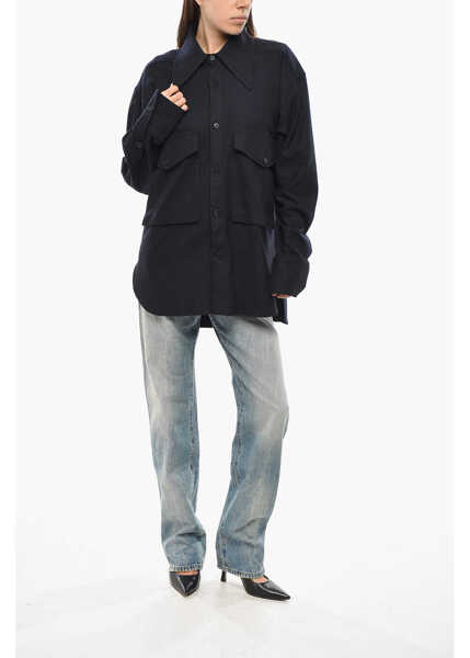 Camasi casual SETCHU Wool Blend Overshirt With Spread Collar Blue Femei (BM 19654913) 4