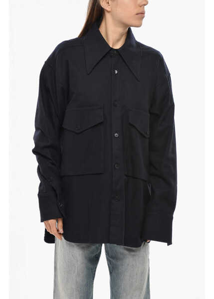 Camasi casual SETCHU Wool Blend Overshirt With Spread Collar Blue Femei (BM 19654913) 1