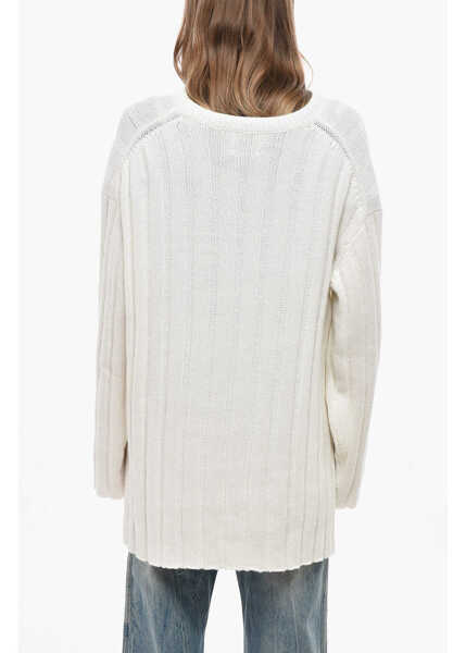 Pulovere Allude Crew Neck Ribbed Cashmere Blend Sweater White Femei (BM 19654922) 3