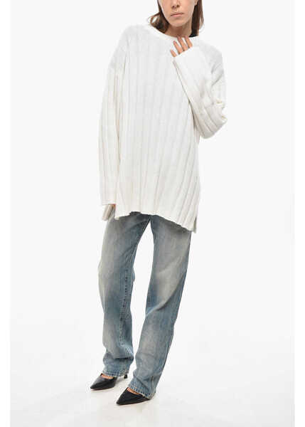 Pulovere Allude Crew Neck Ribbed Cashmere Blend Sweater White Femei (BM 19654922) 4