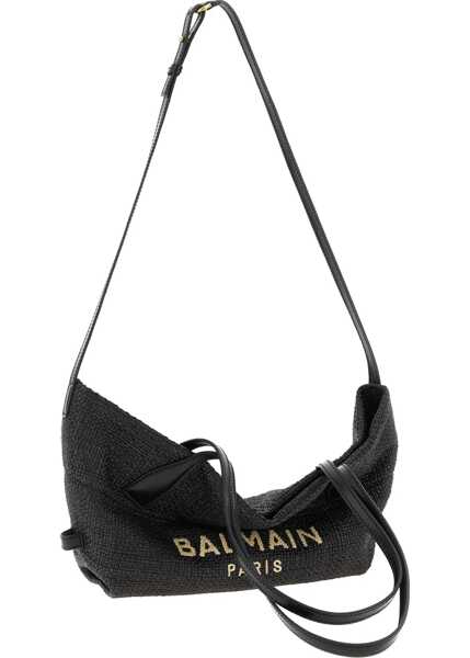 Genti de umar Balmain Calfskin and Raffia Track Shoulder Bag NOIR Femei (BM 19661879) 1