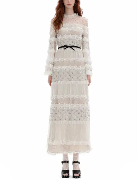 Rochii casual Valentino Garavani Illusion Long Dress IVORY Femei (BM 19662092) 2