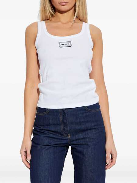 Topuri Versace Tank Top in cotton rib stretch OPTICAL WHITE Femei (BM 19662932) 3