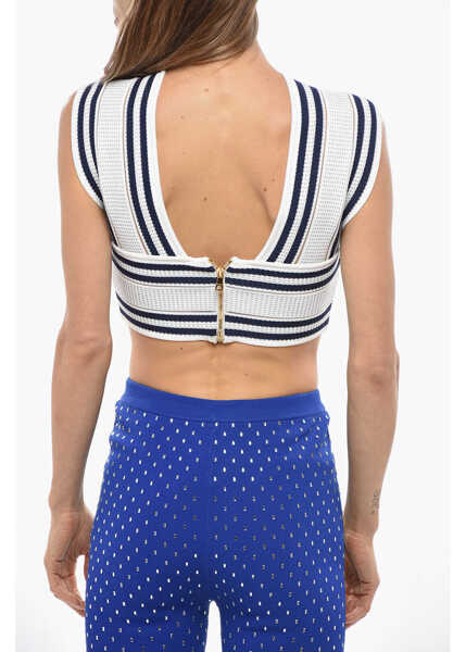 Bluze Balmain Crossed Front Two-Tone Crop Top White Femei (BM 19663001) 3