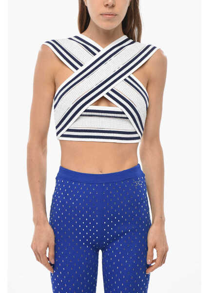 Bluze Balmain Crossed Front Two-Tone Crop Top White Femei (BM 19663001) 1