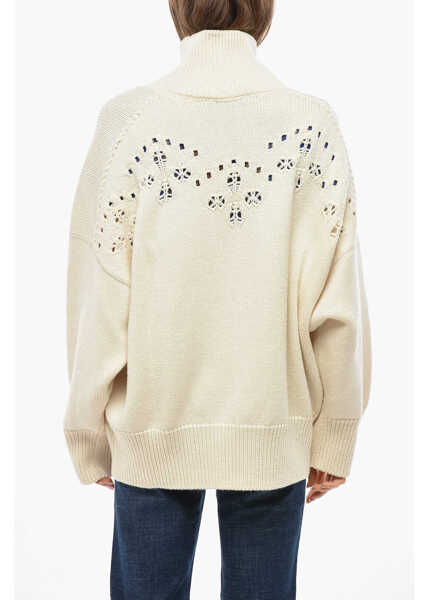Pulovere casual Chloe High-Neck Wool Openwork Pullover White Femei (BM 19663004) 3