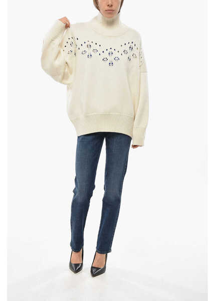 Pulovere casual Chloe High-Neck Wool Openwork Pullover White Femei (BM 19663004) 4