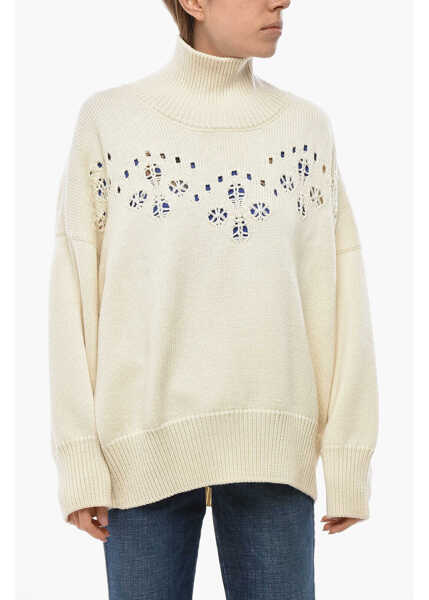Pulovere casual Chloe High-Neck Wool Openwork Pullover White Femei (BM 19663004) 1