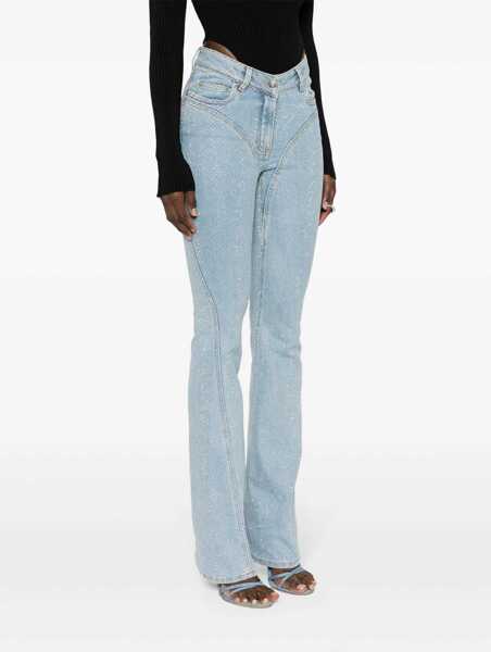 Blugi drepti MUGLER Cotton Blend Bootcut Denims With Rhinestones All-Over 22Cm Light Blue Femei (BM 19663022) 3
