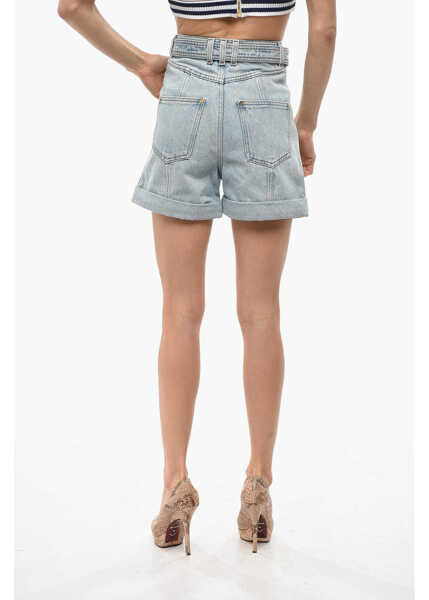 Pantaloni scurti Balmain Light Washed Denim Shorts With Belt Light Blue Femei (BM 19663064) 3