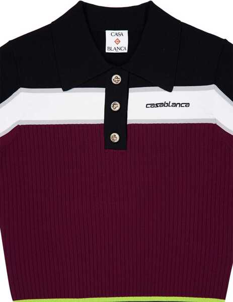 Tricouri Polo Casablanca Striped short-sleeve polo Shirt BURGUNDY Femei (BM 19676294) 3