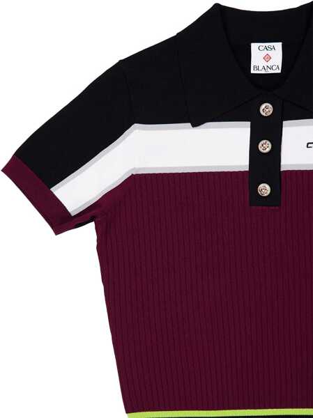 Tricouri Polo Casablanca Striped short-sleeve polo Shirt BURGUNDY Femei (BM 19676294) 4