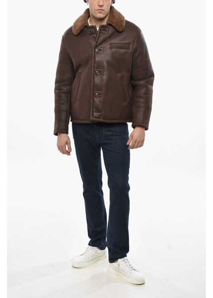 Geci de piele OUR LEGACY Leather Alaska Jacket With Faux Fur Lining Brown Barbati (BM 19680770) 4