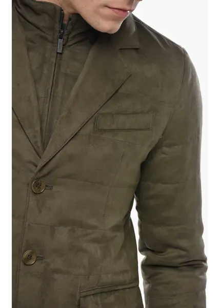 Sacouri CORNELIANI Cc Collection Eco-Suede Quilted Blazer With Chest Piece Military Green Barbati (BM 19680782) 3