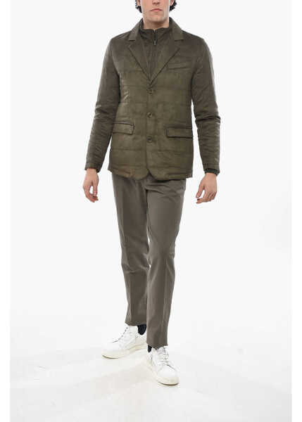 Sacouri CORNELIANI Cc Collection Eco-Suede Quilted Blazer With Chest Piece Military Green Barbati (BM 19680782) 4