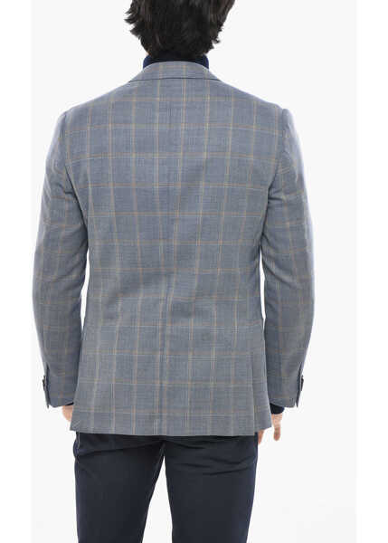 Sacouri CORNELIANI Wool Single Breasted Gate Blazer With Check Motif Light Blue Barbati (BM 19680785) 2