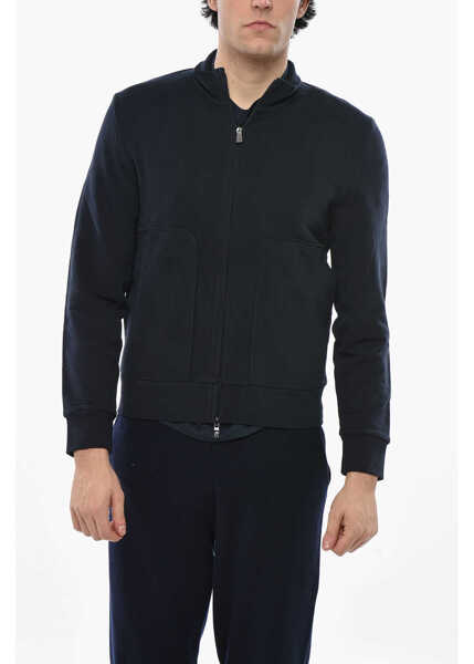 Bluze de trening CORNELIANI Mock Neck Cotton Sweatshirt With Full Zip Blue Barbati (BM 19680791) 1