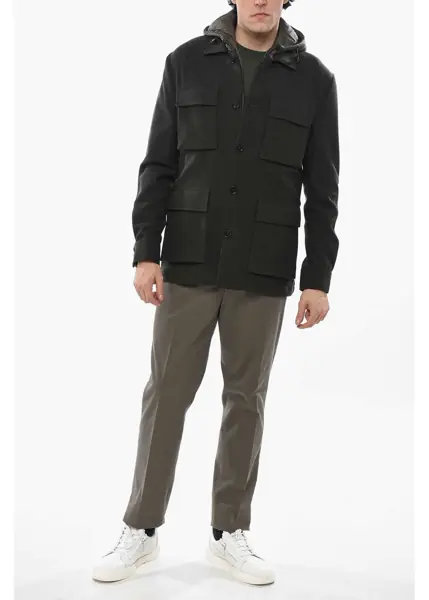 Jachete CORNELIANI Cc Collection Wool Blend Utility Jacket With Removable Quilt Military Green Barbati (BM 19680794) 4