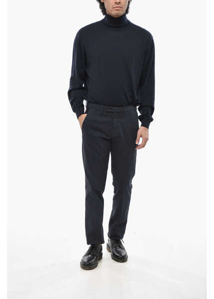 Pantaloni casual CORNELIANI Cotton Blend Chinos Pants With Belt Loops Blue Barbati (BM 19680800) 4