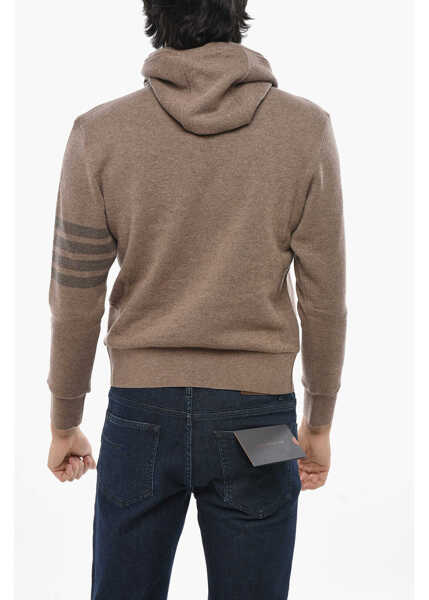 Pulovere Thom Browne Virgin Wool Sweater With Hood And Kangaroo Pocket Brown Barbati (BM 19680803) 2