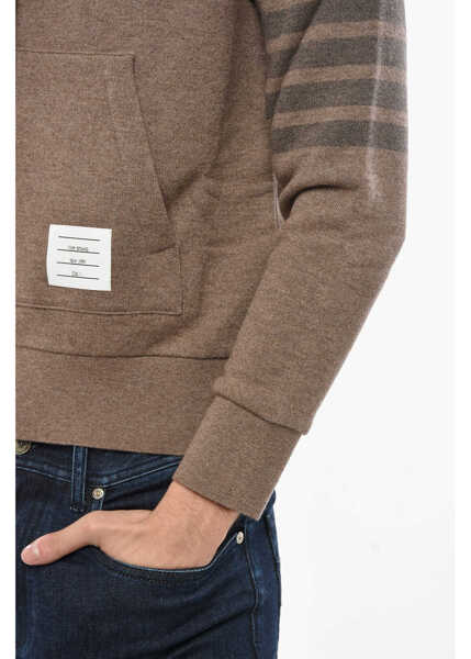 Pulovere Thom Browne Virgin Wool Sweater With Hood And Kangaroo Pocket Brown Barbati (BM 19680803) 3