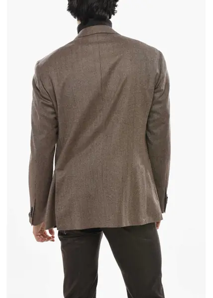 Sacouri CORNELIANI Virgin Wool Herringbone 2 Buttons Blazer Green Barbati (BM 19680806) 2