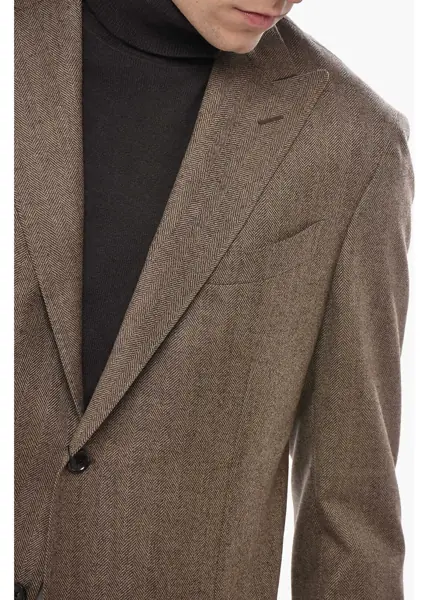 Sacouri CORNELIANI Virgin Wool Herringbone 2 Buttons Blazer Green Barbati (BM 19680806) 3