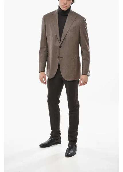 Sacouri CORNELIANI Virgin Wool Herringbone 2 Buttons Blazer Green Barbati (BM 19680806) 4