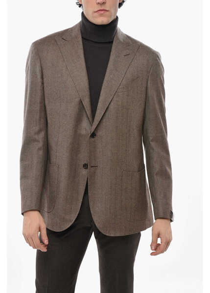 Sacouri CORNELIANI Virgin Wool Herringbone 2 Buttons Blazer Green Barbati (BM 19680806) 1