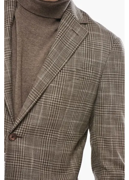 Sacouri CORNELIANI Single Breasted Gate Blazer With Prince Of Wales Motif Brown Barbati (BM 19680812) 3