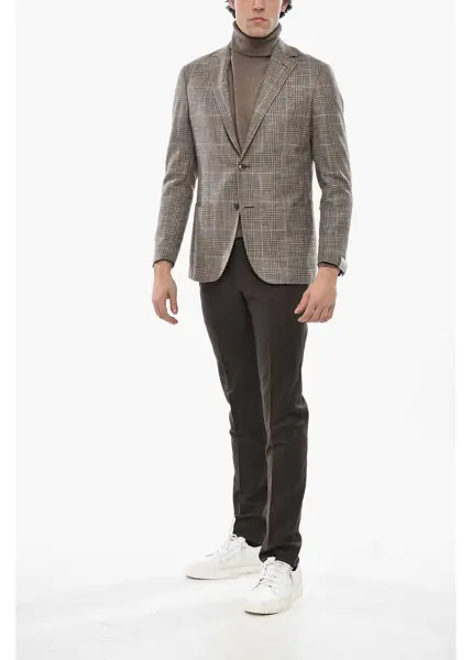 Sacouri CORNELIANI Single Breasted Gate Blazer With Prince Of Wales Motif Brown Barbati (BM 19680812) 4