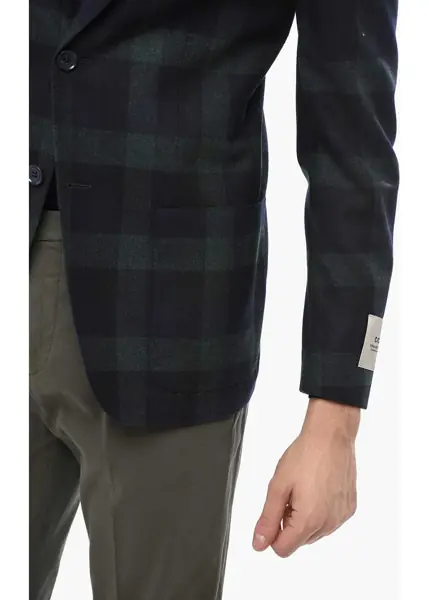 Sacouri CORNELIANI Virgin Wool Check Two-Tone Reset 2-Buttons Blazer Green Barbati (BM 19680836) 3