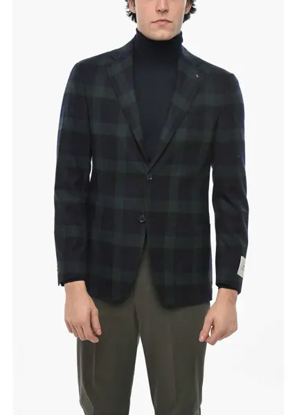 Sacouri CORNELIANI Virgin Wool Check Two-Tone Reset 2-Buttons Blazer Green Barbati (BM 19680836) 1