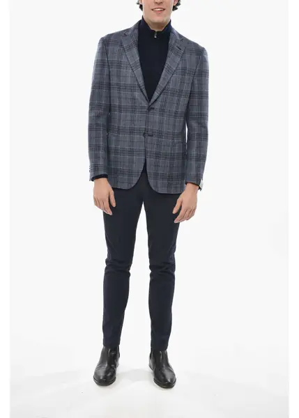 Sacouri CORNELIANI Tartan Patterned Academy Light Half-Lined Blazer Blue Barbati (BM 19680848) 4