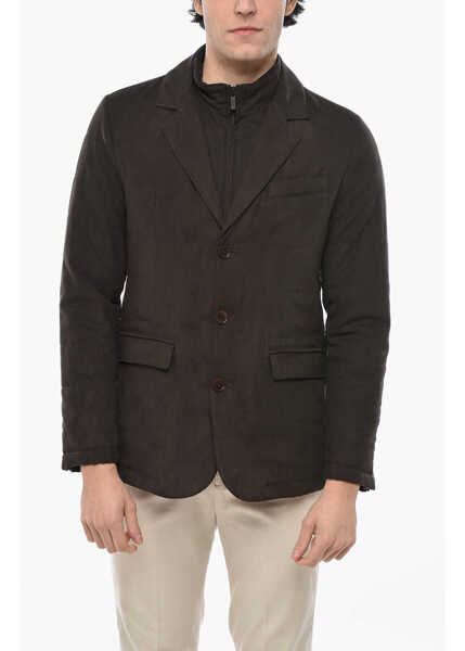 Sacouri CORNELIANI Cc Collection Solid Color 3-Button Blazer With Removable Che Brown Barbati (BM 19680896) 1