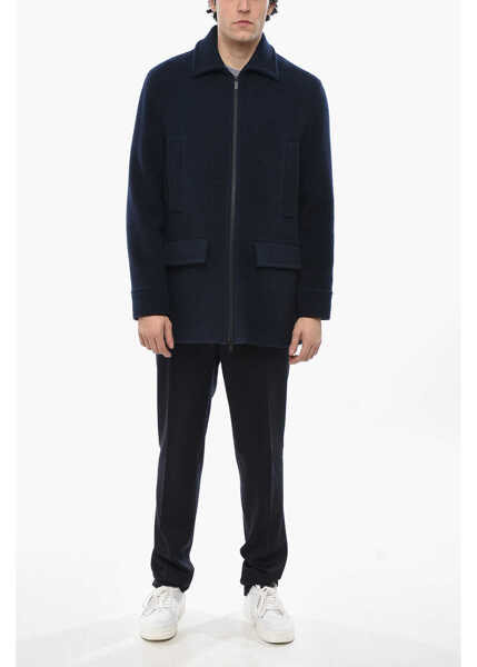 Paltoane CORNELIANI Cc Collection Wool Blend Full Zip Coat Blue Barbati (BM 19680905) 4