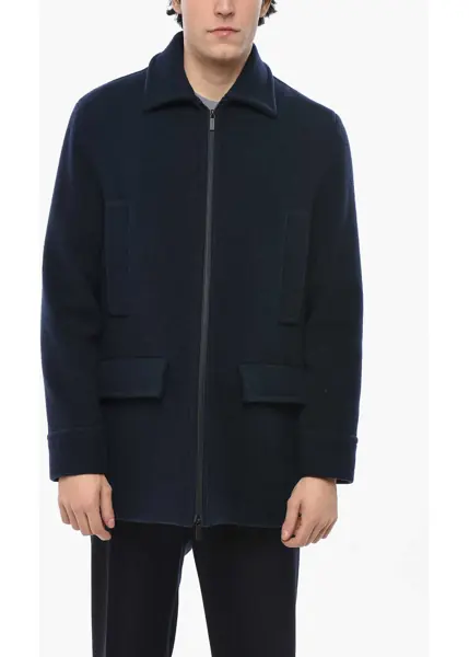 Paltoane CORNELIANI Cc Collection Wool Blend Full Zip Coat Blue Barbati (BM 19680905) 1