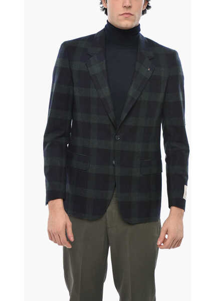 Sacouri CORNELIANI Virgin Wool Check Two-Tone Reset 2-Buttons Blazer Green Barbati (BM 19680935) 1