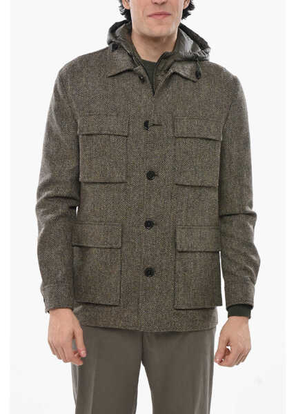 Jachete CORNELIANI Cc Collection Wool Utility Overshirt With Removable Lining Brown Barbati (BM 19680941) 1