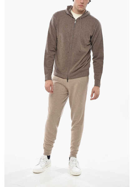 Pulovere CORNELIANI Cc Collection Cashmere Blend Full Zip Sweater With Hood Brown Barbati (BM 19680950) 4