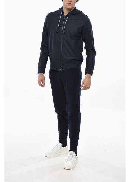 Bluze de trening CORNELIANI Full Zip Virgin Wool Hoodie Blue Barbati (BM 19680953) 4