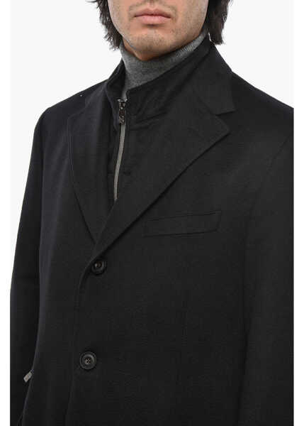 Paltoane CORNELIANI Solid Color Cashmere Coat With Removable Chest-Piece Black Barbati (BM 19680962) 3